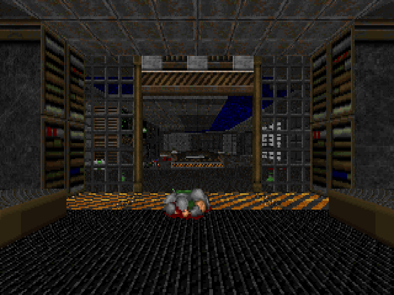 The verified Phase 2 EVM frame shows a textured Freedoom room and an open doorway.